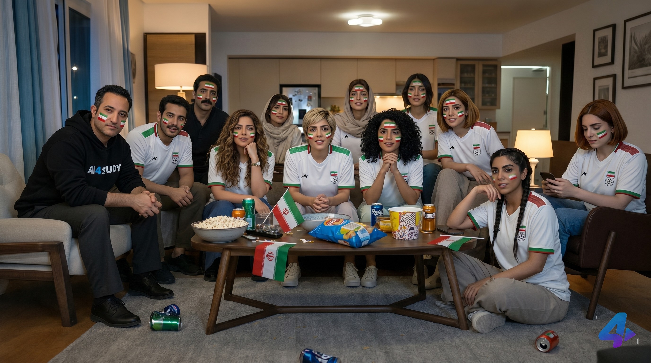 همه پیراهن سفید تیم ملی فوتبال ایران رو پوشیدن
و پرجم ایران رو روی صورت و بعضی روی پیشانی نقاشی کردن و من رو با همین لبا